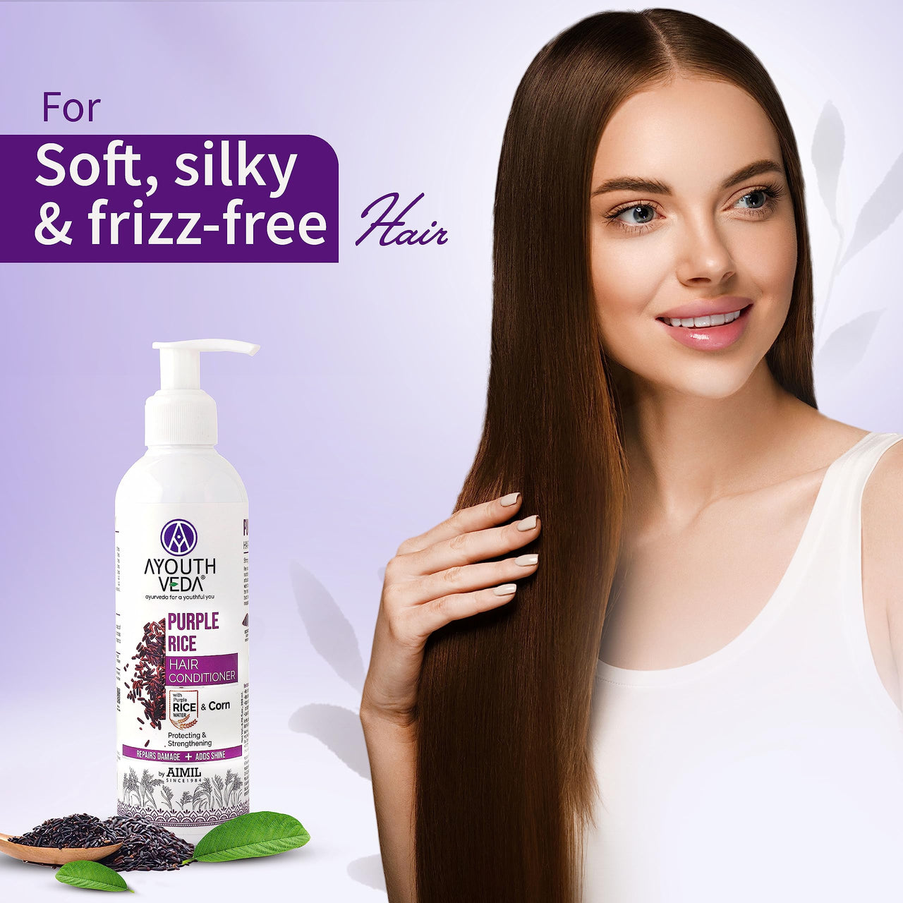 Ayouthveda Purple Rice Hair Conditioner with Rice Water & Kernel Protein | Repairs Damage, Controls Frizz & Enhances Volume | Enriched with Eggplant, Betel & Guava Leaves | For All Hair Types | 200ml