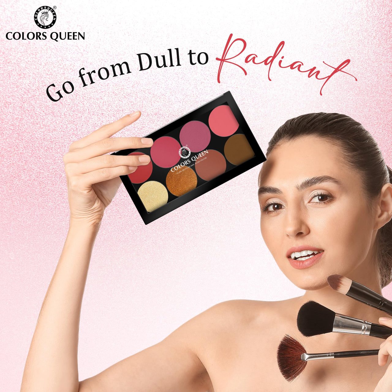 Colors Queen Ultra Professional Blush Palette with Shimmer Highlighters and Contour | Highly Pigmented & Easy to Blendable Shades | Lightweight Blush and Highlighter Palette (Shade - 03)