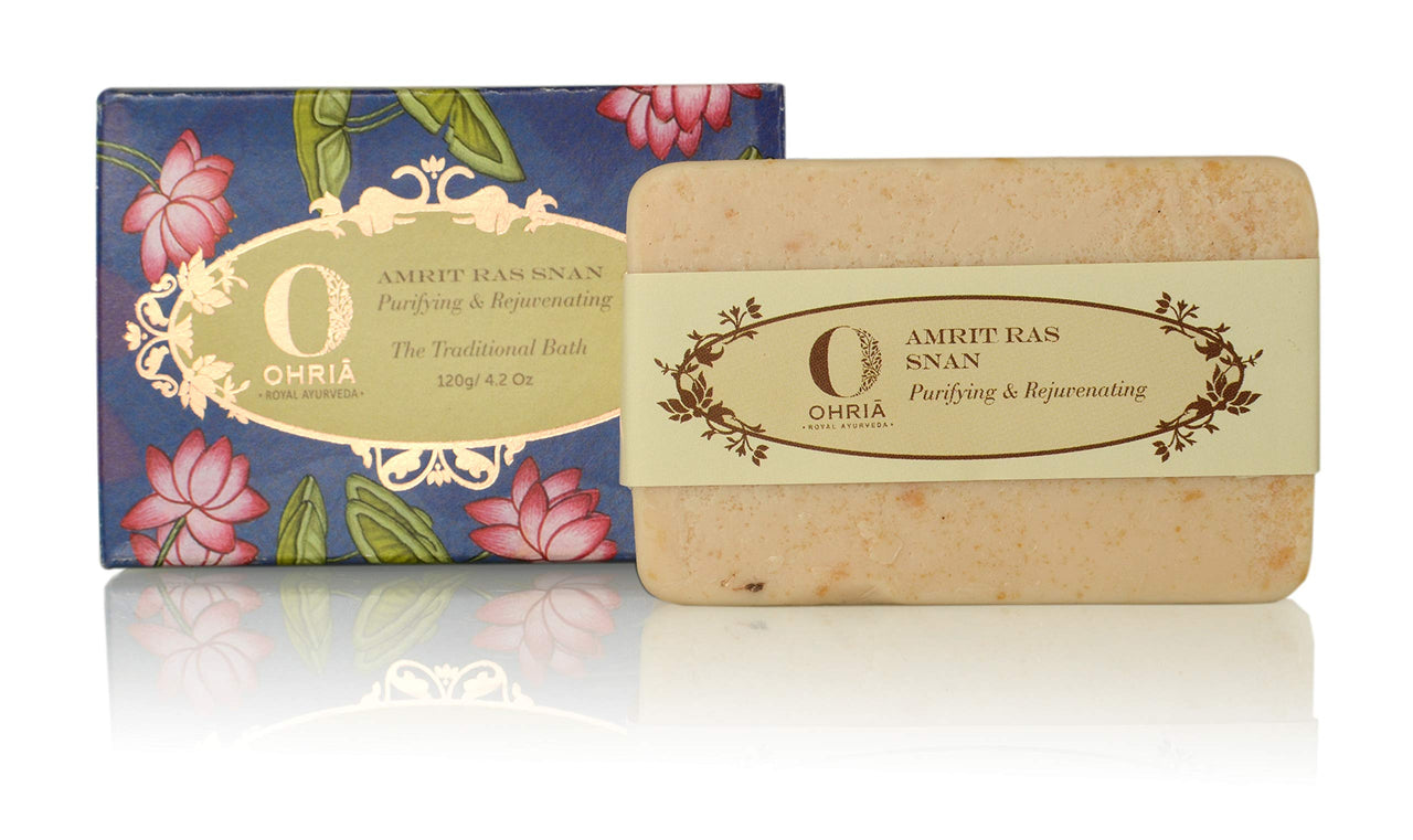 Ohria Ayurveda Amrit Ras Bathing Bar | Hydrating Ayurvedic Soap | Softens, Nourishes & Revitalizes Skin | Enriched with Natural Ingredients for Deep Moisture | Suitable for All Skin Types | 120g