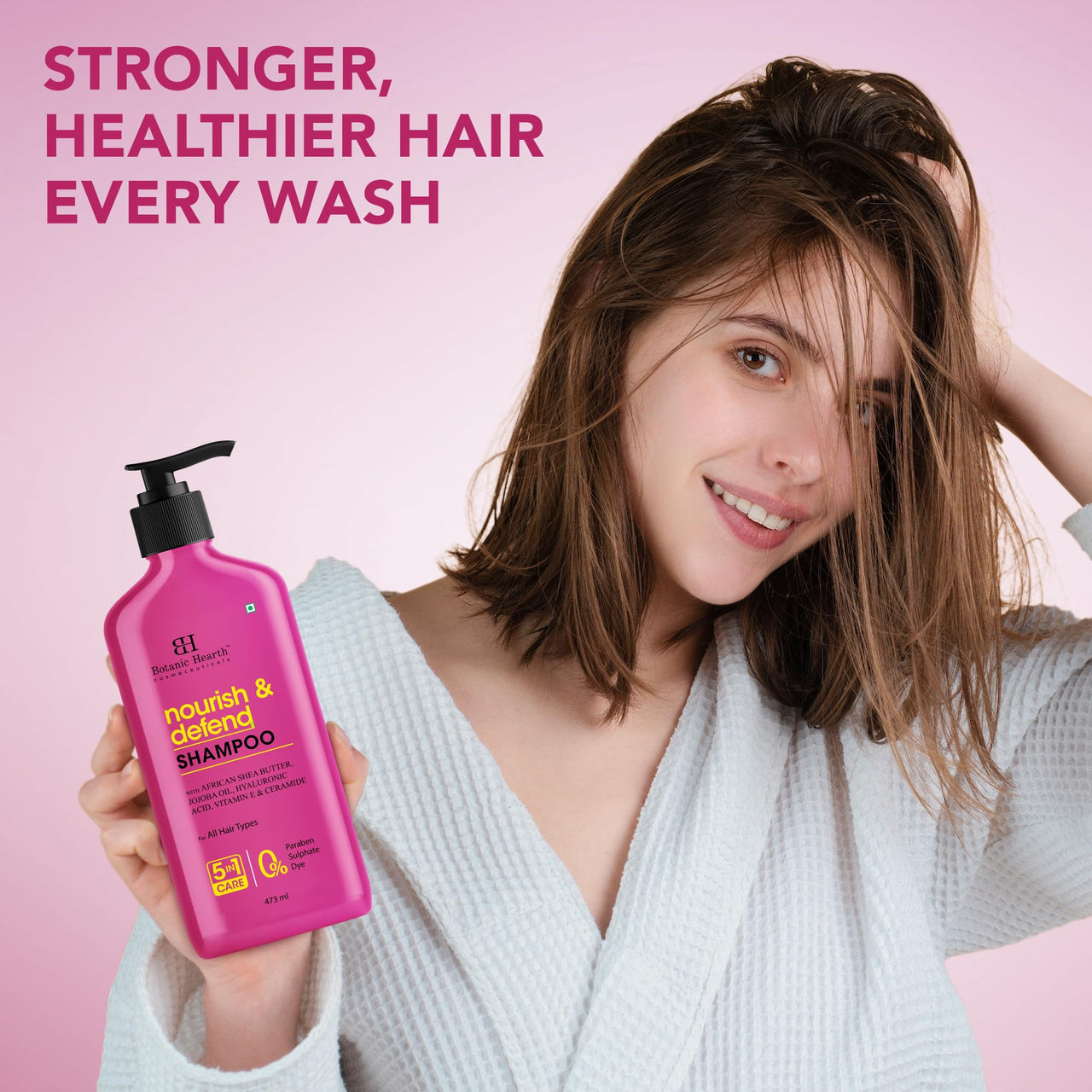 Botanic Hearth Nourish & Defend Shampoo with Hyaluronic Acid & Jojoba Oil | Deeply Moisturizing & Damage Protection | Strengthens & Softens Hair | Sulfate & Paraben Free, 473ml