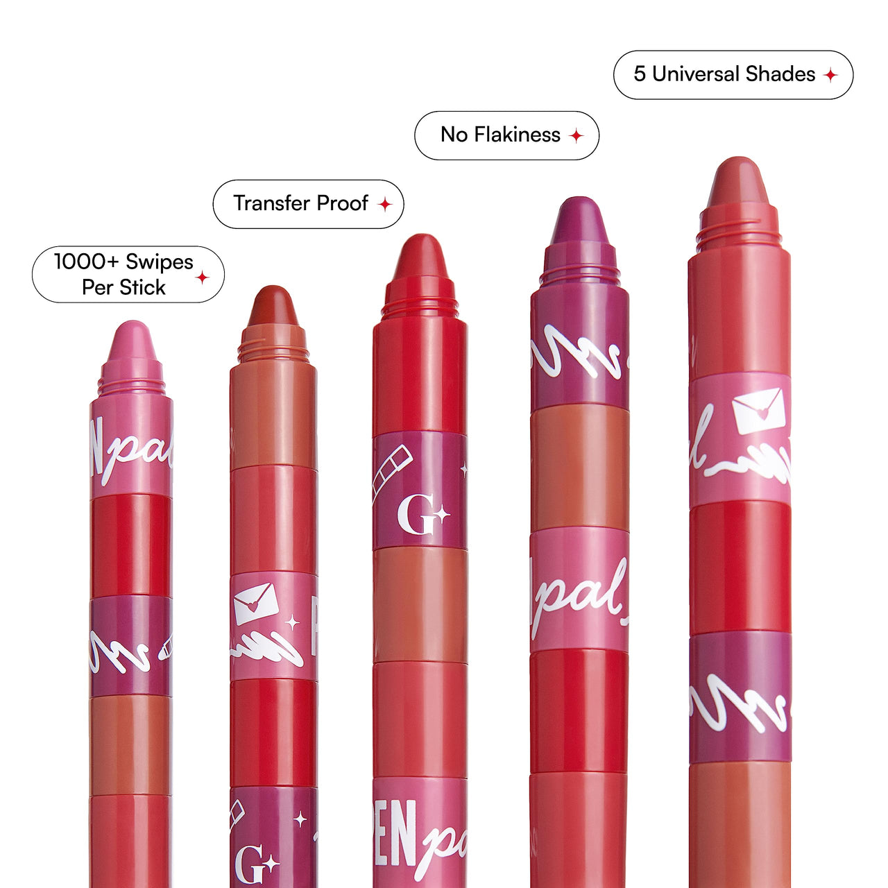 Gush Penpal 5-In-1 Lipstick| Five Shades In One| Multi-Use Stackable Lipstick For Lips, Long Lasting, Creamy Matte Finish| Moisturizing Formula With Intense Color Payoff, 4.8 G