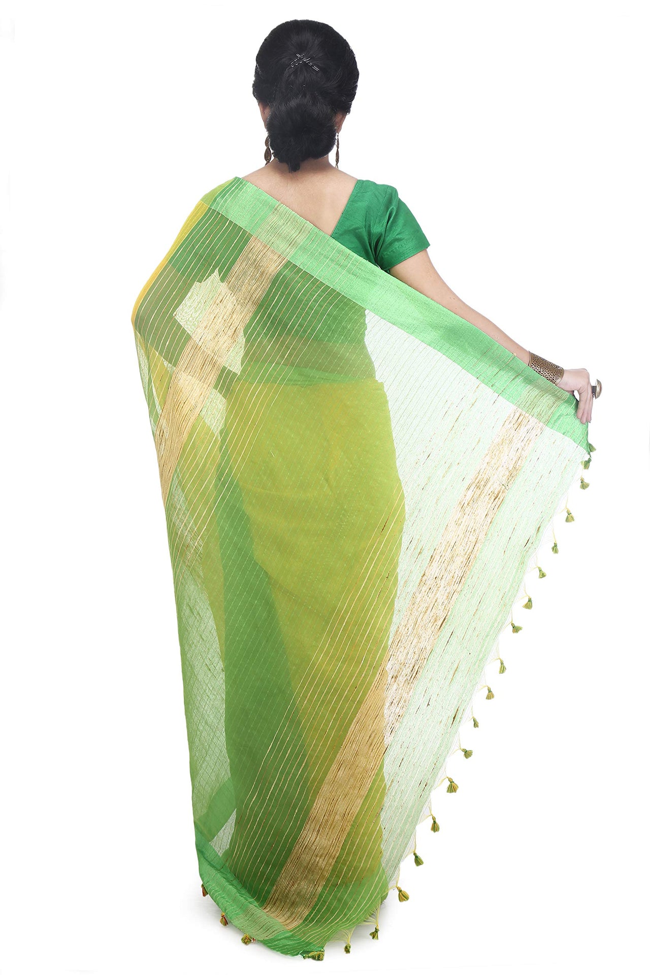 BENGAL HANDLOOM Women's  Art Silk Cotton Stripe Saree With Blouse Piece