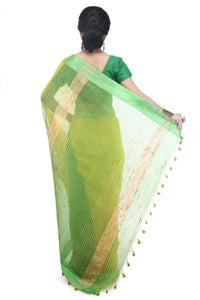 BENGAL HANDLOOM Women's  Art Silk Cotton Stripe Saree With Blouse Piece