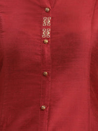 rangita Women Solid Embroidered Calf Length A Line Kurti with Sleeves Tabs