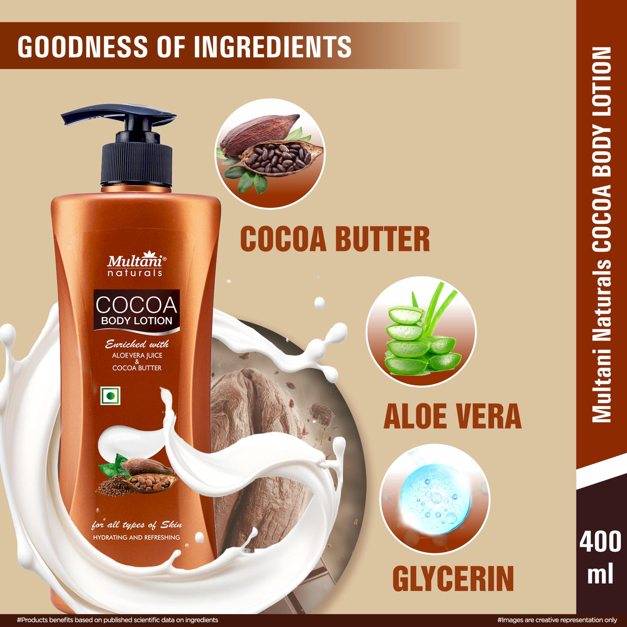 Natural BMultani Naturals Cocoa Body Lotion | Moisturising Body Lotion for Women & Men | Hydrating & Refreshing | Helps in Dryness Reduction & Softens The Skin | Paraben & SLS Free | 400 ML