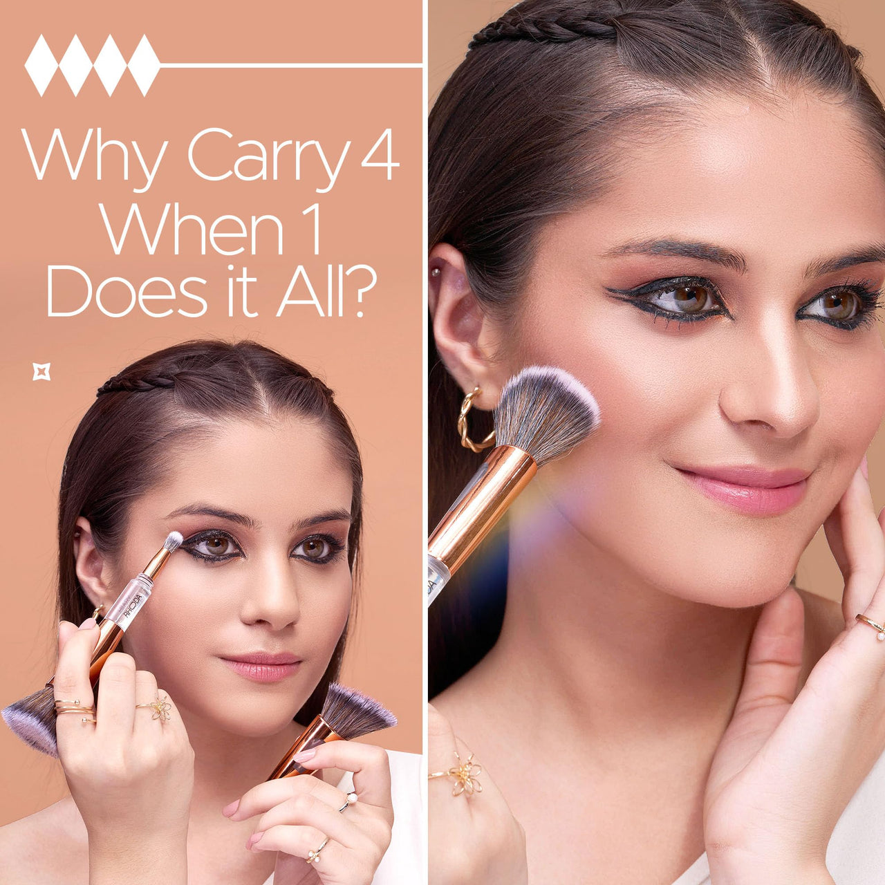 Hilary Rhoda All-Rounder 4 in 1 Brush | Foundation & Contour, Powder, Blending Brush | Eyeshadow Applicator | Soft Bristles Makeup
