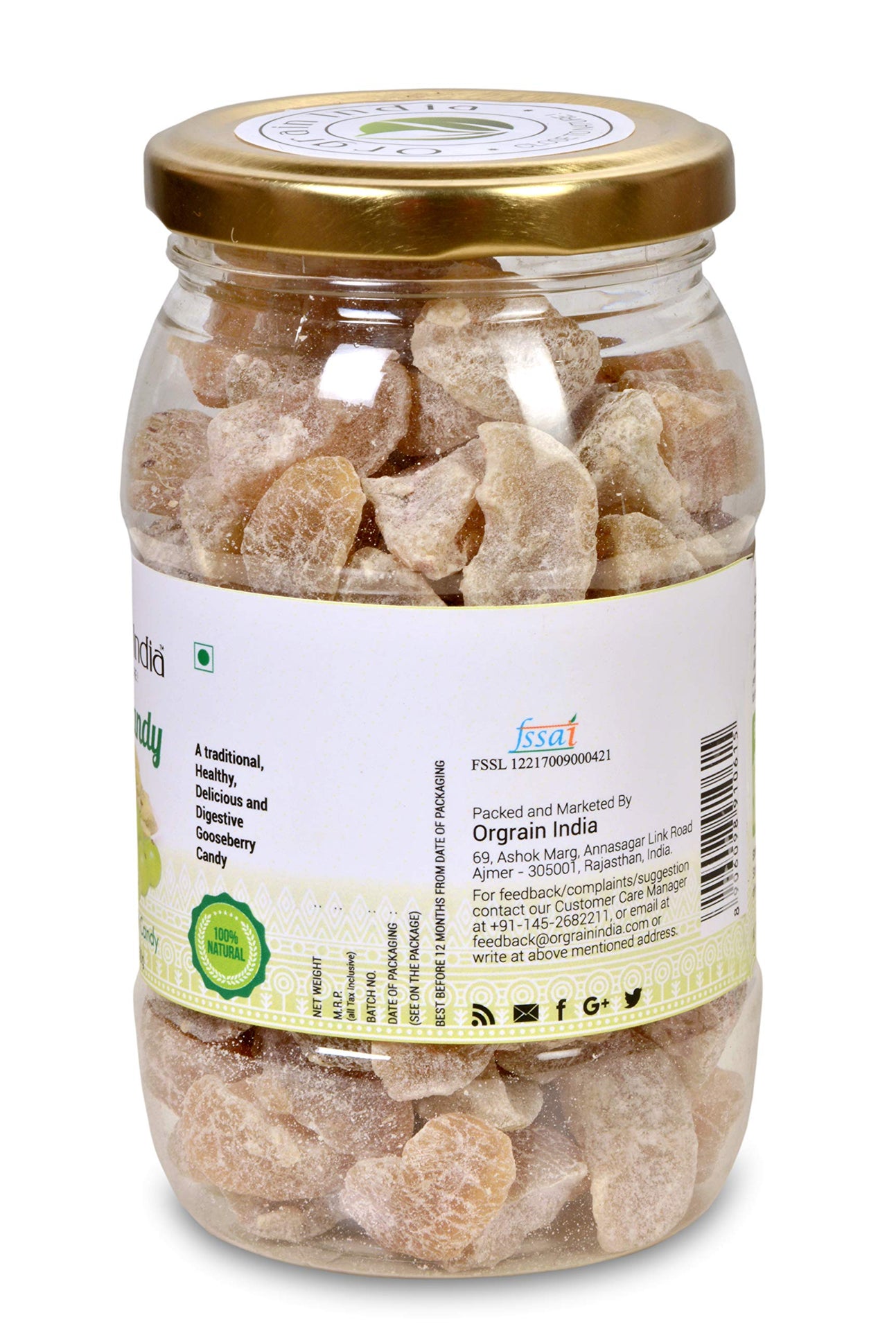 Orgrain India Natural Amla Candy 250g | Rich Source of Vitamin C, Potassium, Calcium and Iron
