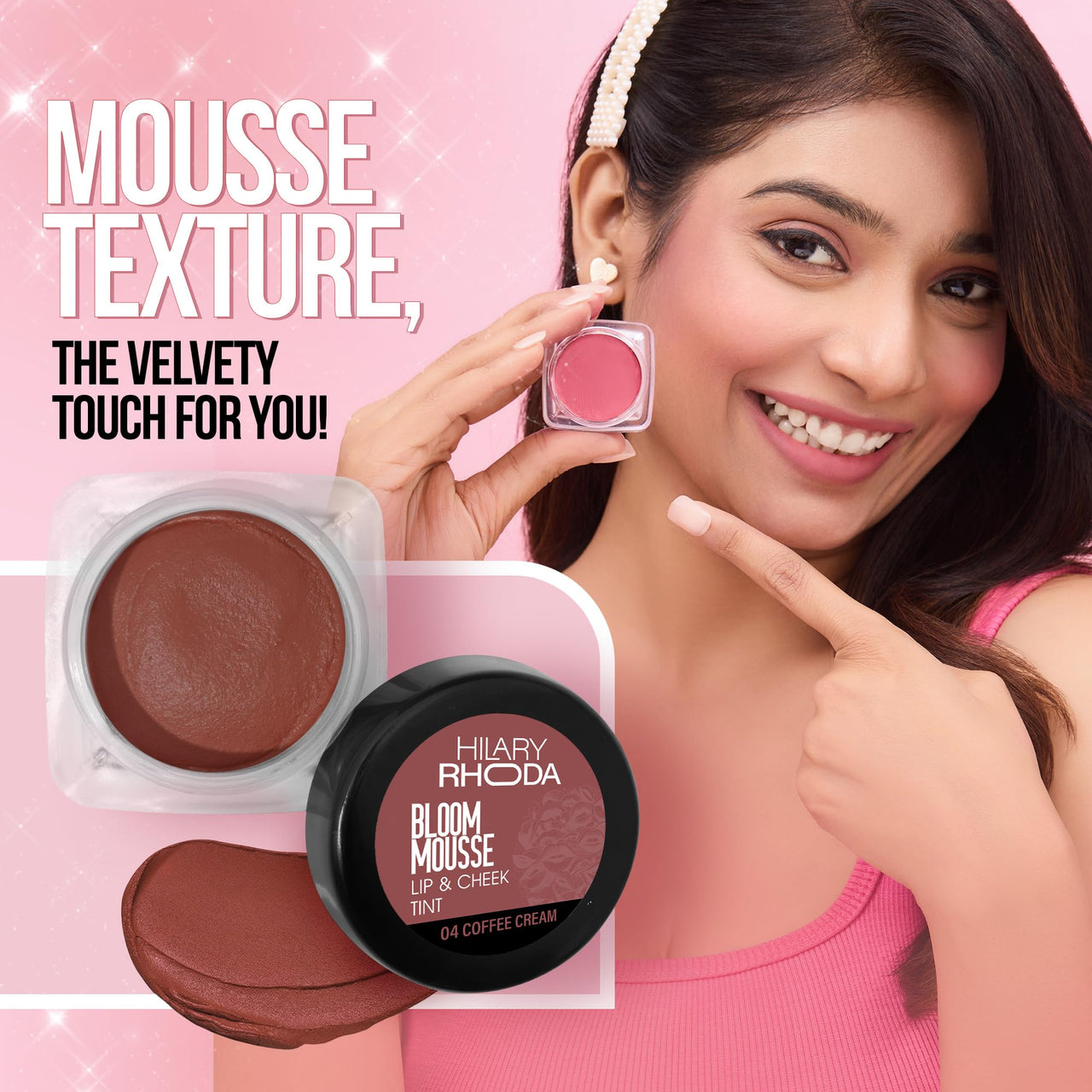 Hilary Rhoda Bloom Mousse Lip N Cheek Tint | Waterproof & Smudge-Proof | 12-Hour Stay | Non-Drying Formula | Mousse Texture | Matte Finish - 5g (Coffee Cream - Shade 04)