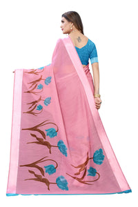 Tarshika Women's  Linen Blend Printed Saree With Blouse Piece(LINEN SAREE_NEW)