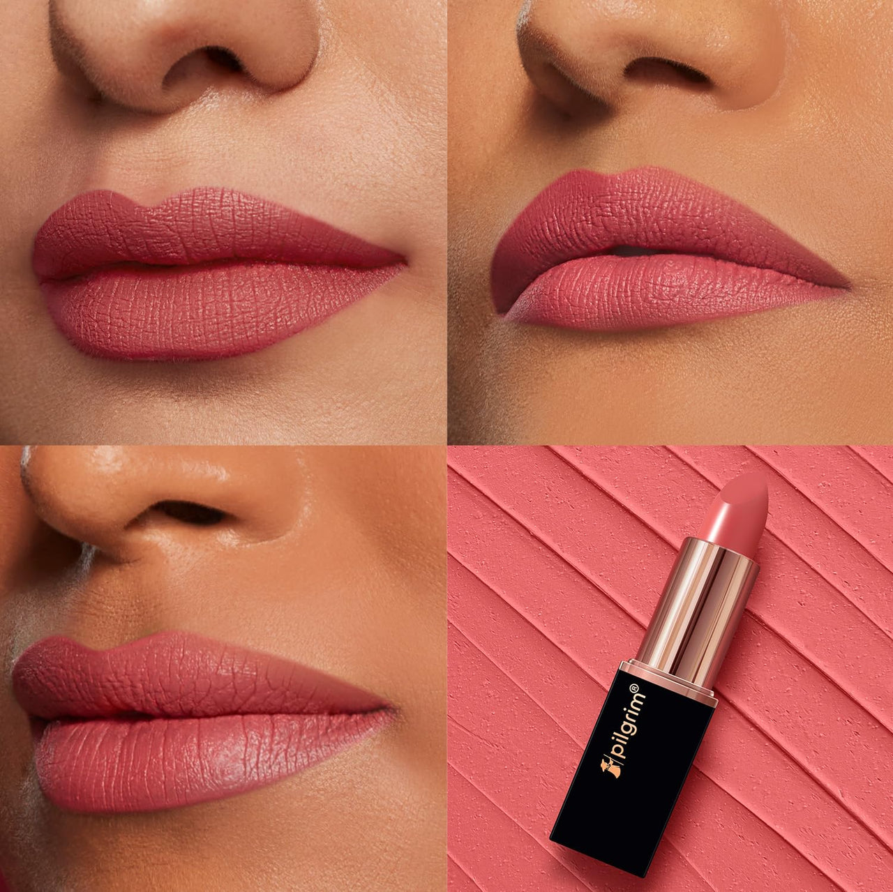 Pilgrim Matte Me Up Bullet Lipstick 4.2g | Creamy, Lightweight, Bold, Non Drying | SPF 30 | Enriched With Hyaluronic Acid & Spanish Squalane | Lipstick for dusky skin tone | Pink Romance -14