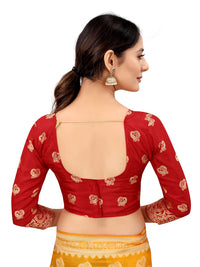 SATYAM WEAVES Women’s Daily/Party/Wedding/Casual Wear Rapier Jacquard Banarasi Cotton Silk Saree With Jacquard Designed Unstitched Blouse Piece