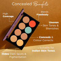 Hilary Rhoda Concealing & Contouring | 8 Shades in Palette | Colour Corrects with High Coverage | Face Palette | Hides Dark Spots & Pigmentation | Buildable Coverage | 12g (Shade-2)