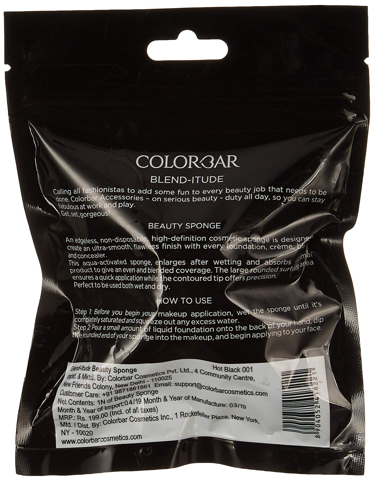 Colorbar Blend-itude beauty sponge-Black II Easy to clean II Egg shape effectively eliminates harsh lines