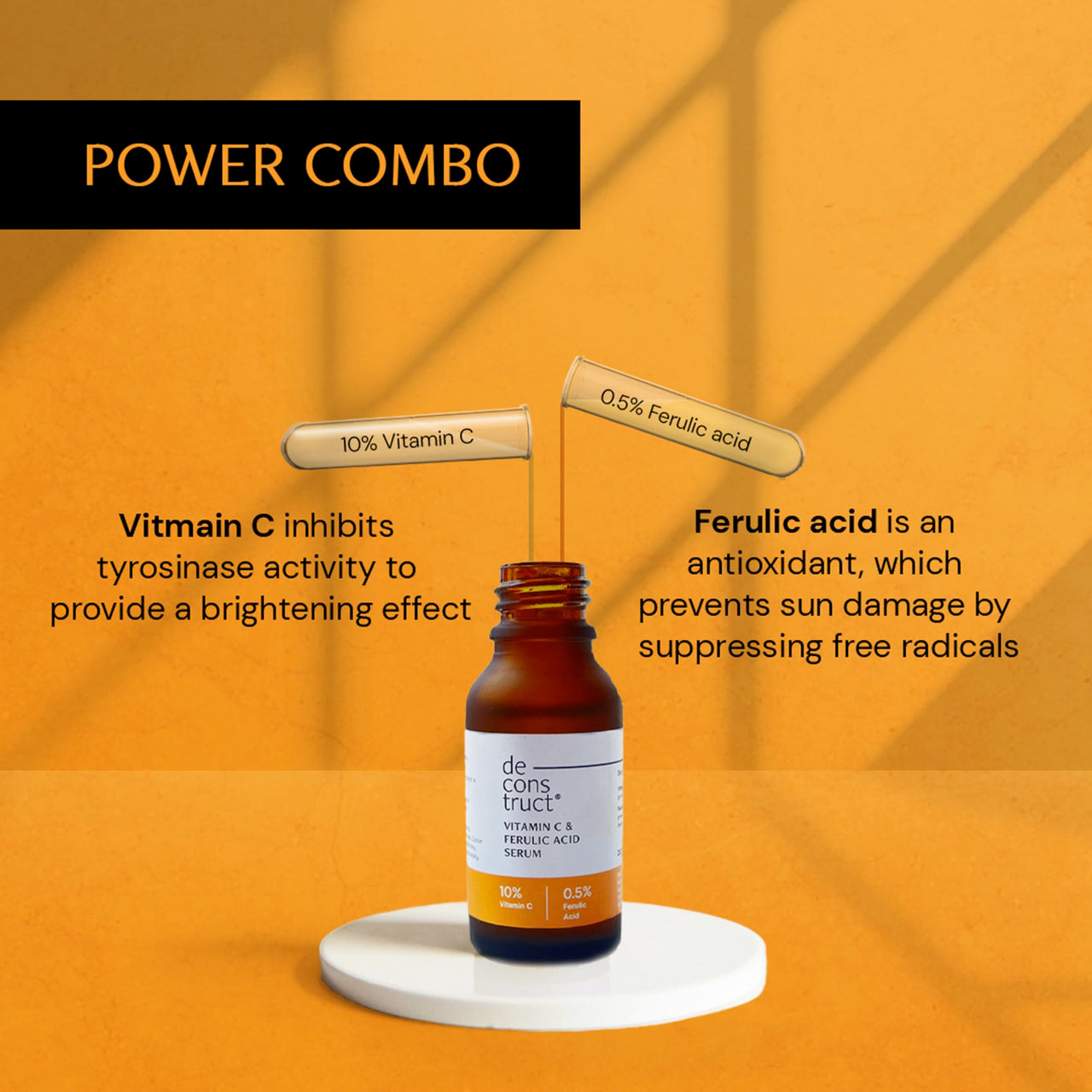 Deconstruct 10% Non-Irritating Vitamin C Face Serum For Glowing Skin|10% Vitamin C + 0.5% Ferulic Acid|Water Based Serum Highly Stable Vitamin C Face Serum For Women And Men|Beginner Friendly|20 Ml