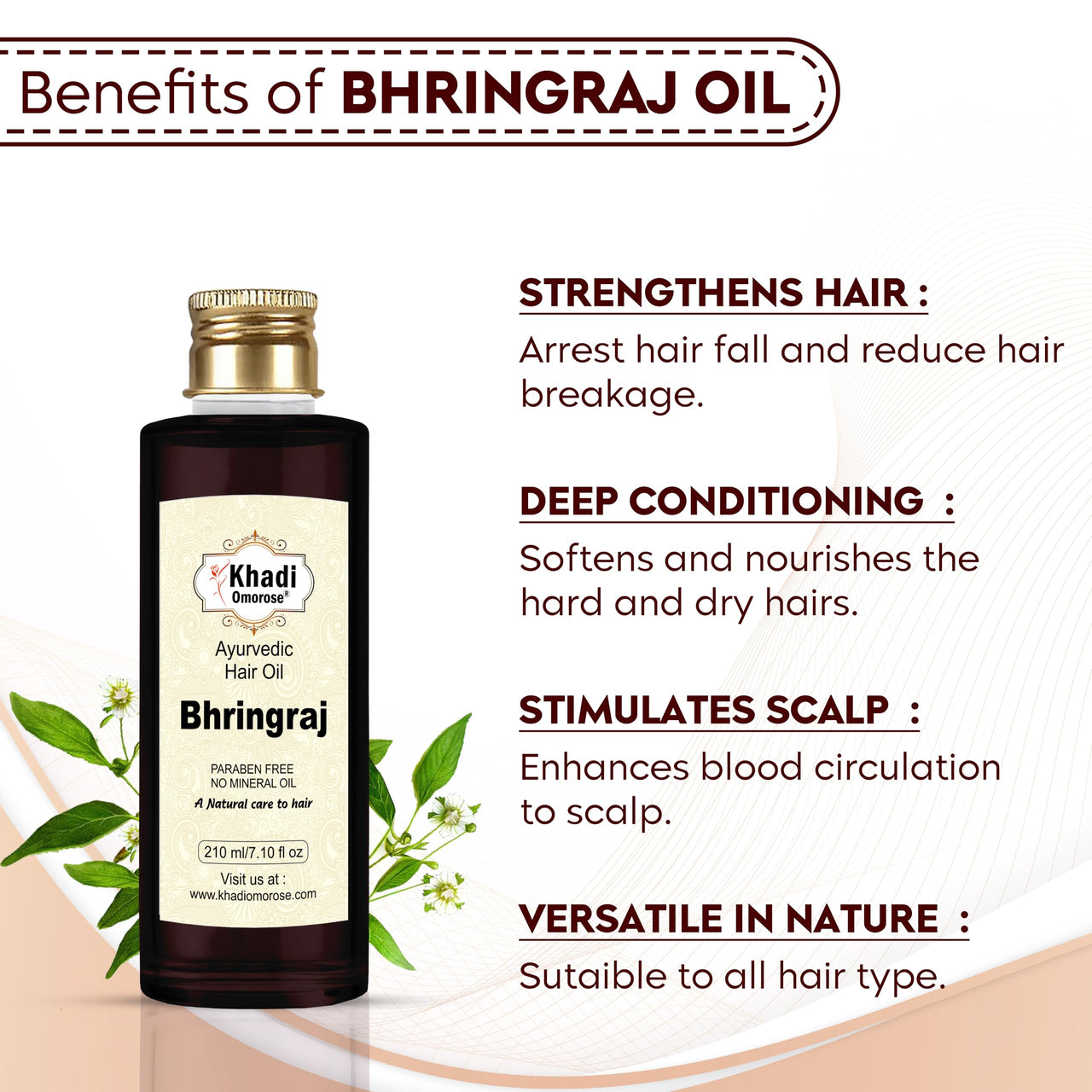 Khadi Omorose Bhringraj Hair Oil |Controls Hair Fall | Promotes Healthy Hair Growth | Mineral Oil Free | Makes Hair Strong, 210ml