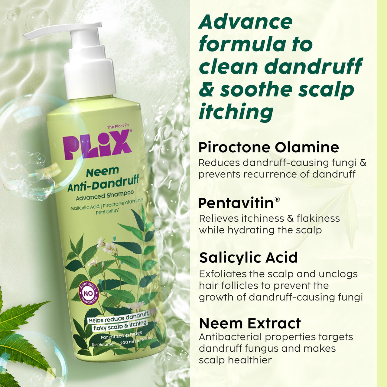PLIX - THE PLANT FIX Neem Anti-Dandruff Advanced Kit | Shampoo (200ml), Serum (50ml), Conditioner (175ml) | Reduces Dandruff & Scalp Itching | Piractone Olamine & 3% Dandelix Pro™