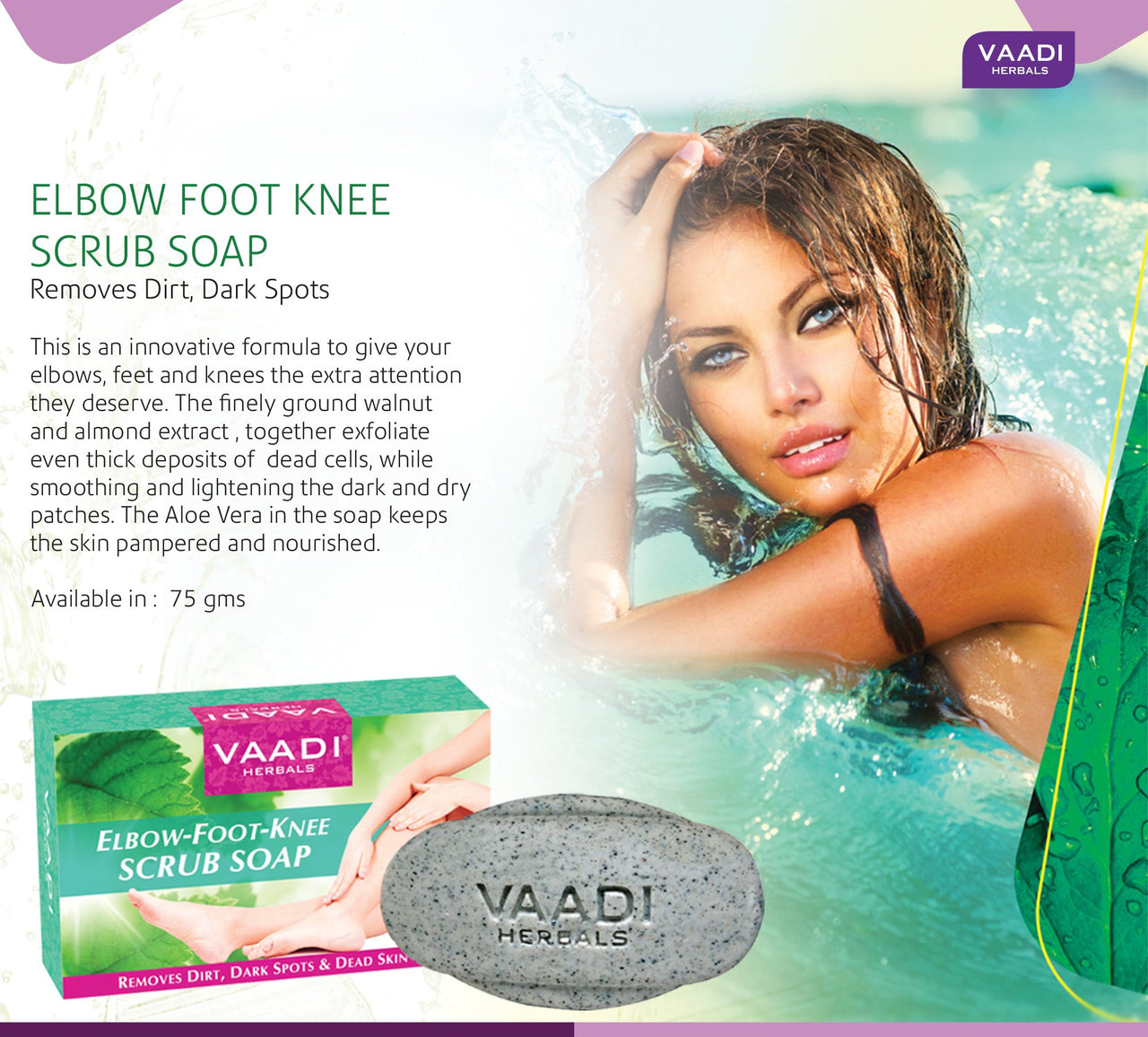 Vaadi Herbals Elbow Foot Knee Scrub Soap with Almond and Walnut Scrub, 75g x 3 and Vaadi Herbals Super Value Luxurious Saffron Skin Whitening Therapy Soap, 75g (Pack Of 6)