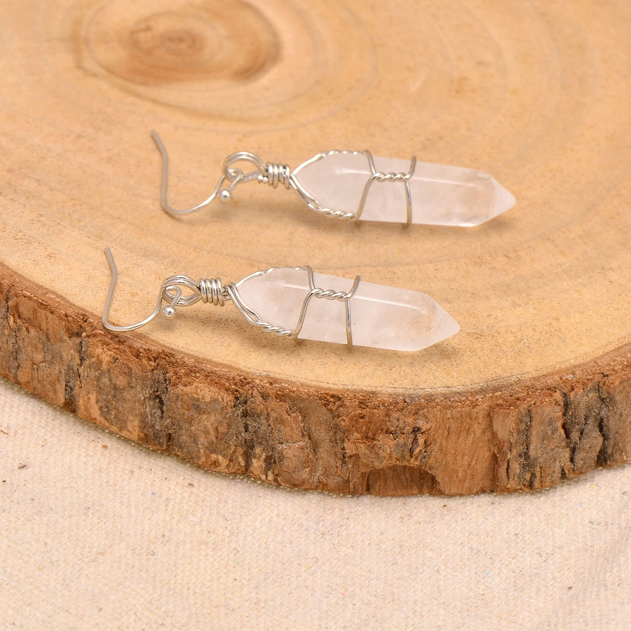 Paialco Hand Wired Healing Crystal Point Chakra Dangling Earrings for Women White Quartz