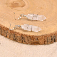 Paialco Hand Wired Healing Crystal Point Chakra Dangling Earrings for Women White Quartz