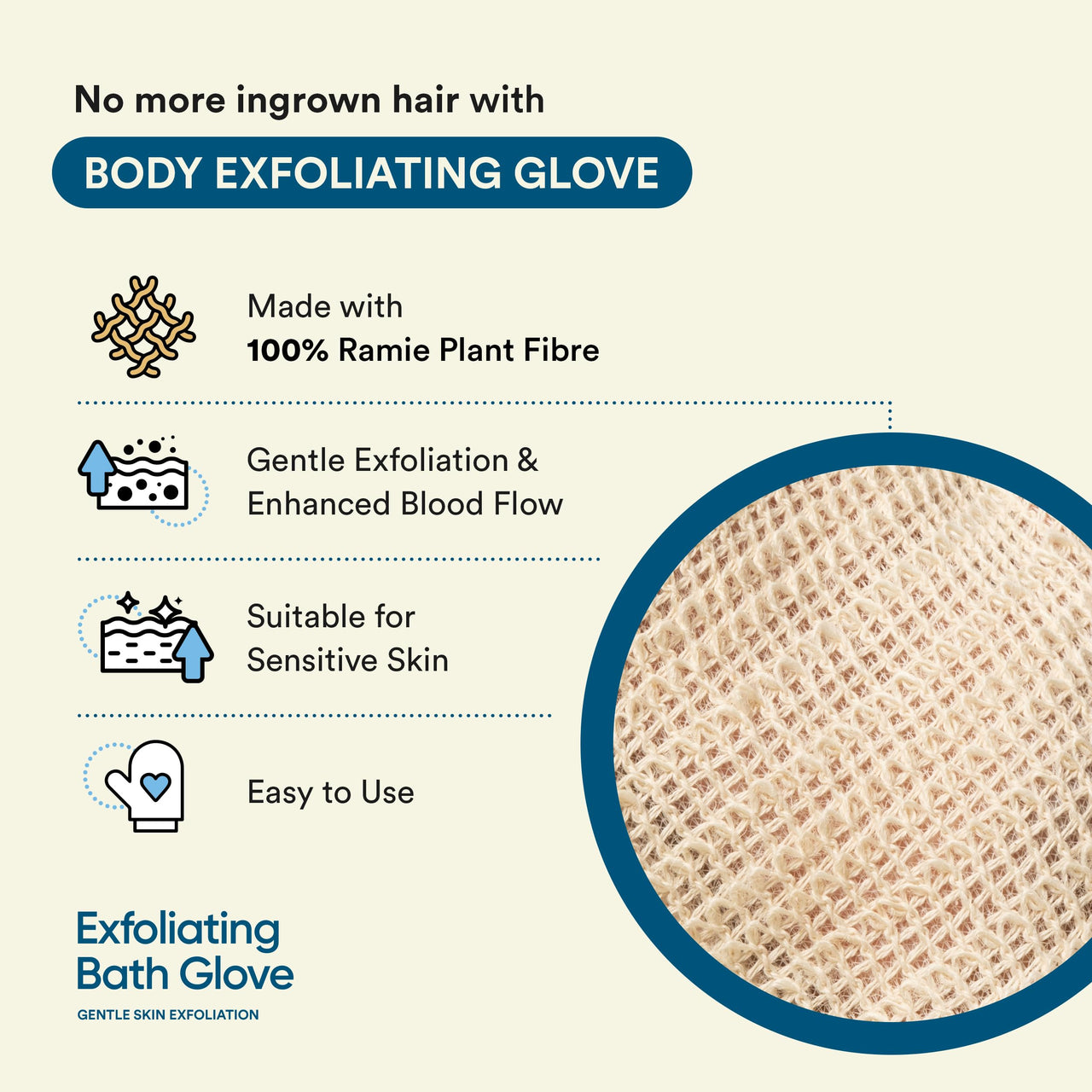 Bloom Exfoliating Bath Glove | (1 glove) | Exfoliating Gloves to Reduce Ingrown Hair & Strawberry Legs | 100% Ramie Fabric | Gently Removes Dead Skin Cells | For Sensitive Skin (Right Hand Glove)