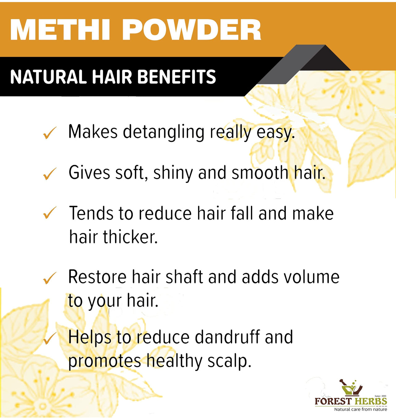 The Forest Herbs Natural Care From Nature 100% Pure Edible Fenugreek Methi Powder 200g For Hair Growth and Skin Care, Eating