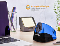 Bostitch Personal Electric Pencil Sharpener, Powerful Stall-Free Motor, High Capacity Shavings Tray, Blue Chrome Metallic Metallic Blue Pencil Sharpner