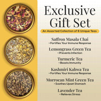 The Tea Heaven | 6 Assorted Teas Gift Box, Set Of 6 Unique Teas | Kashmiri Kahwa | Saffron Masala Chai | Lemongrass Green Tea | Mint Green Tea | Turmeric Herbal, Loose Leaves, 516 Gm