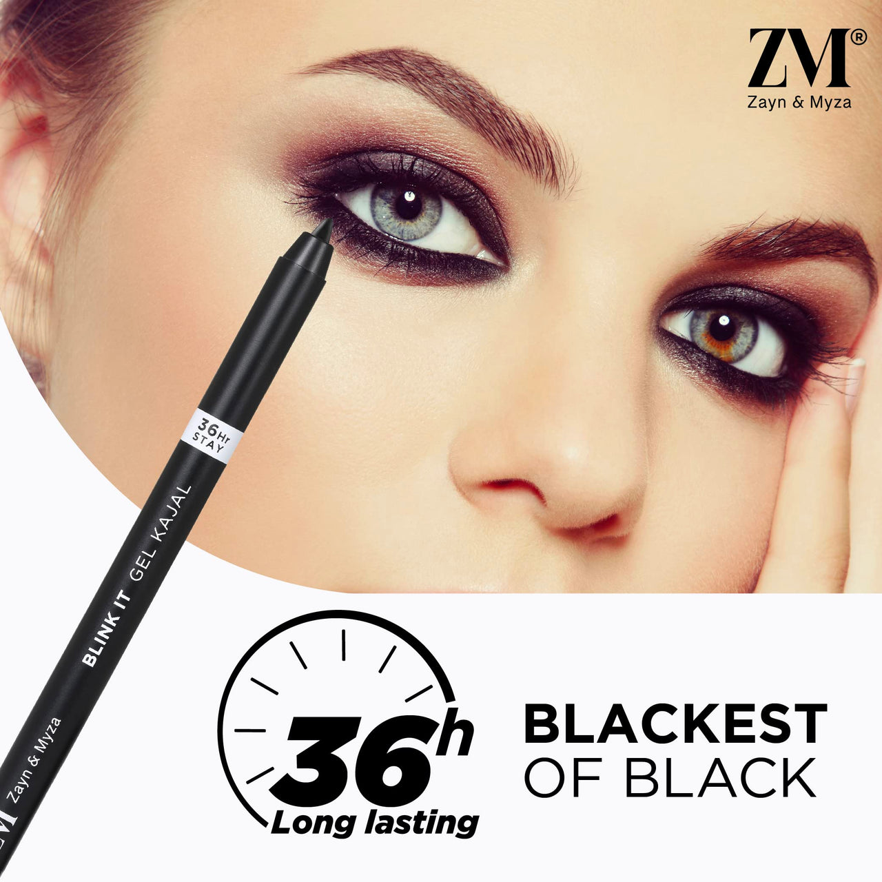 ZM Zayn & Myza Gel Kajal | Intense Colour | Long-lasting 36Hr wear | Transfer proof | Waterproof | Smudge Proof, 0.35g