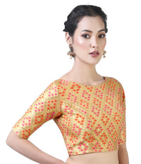 X3 Women's  Brocade Zari Weaving Elbow Length Sleeves Saree Blouse