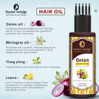 Passion Indulge Onion & Bhringraj Hair Growth Oil | Non Sticky & Non Greasy | Natural & Vegan | Bhringraj, Ylang Ylang, Onion, Lemon Oil Extract | All Hair Type -100ml