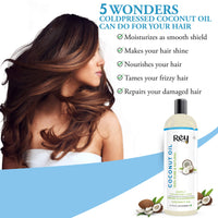 Rey Naturals Extra Virgin Cold Pressed Coconut Oil For Men & Women | Hair Oil For Strong Hair, Improved Scalp Condition | Ideal For All Type Skin & Hair Types - 200ml
