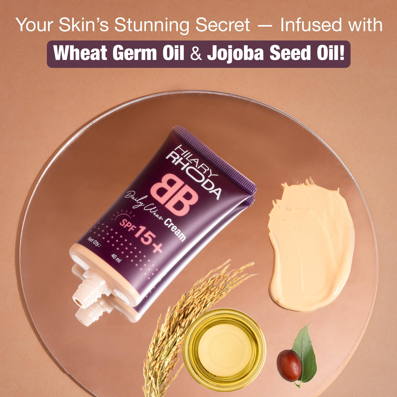 Hilary Rhoda BB Cream with SPF 15 | Infused with Wheat Germ Oil & Jojoba Seed Oil | Weightless Formula | Hides Blemishes, Dark Spots & Pigmentation - 40ml (Shell White - Shade 1)