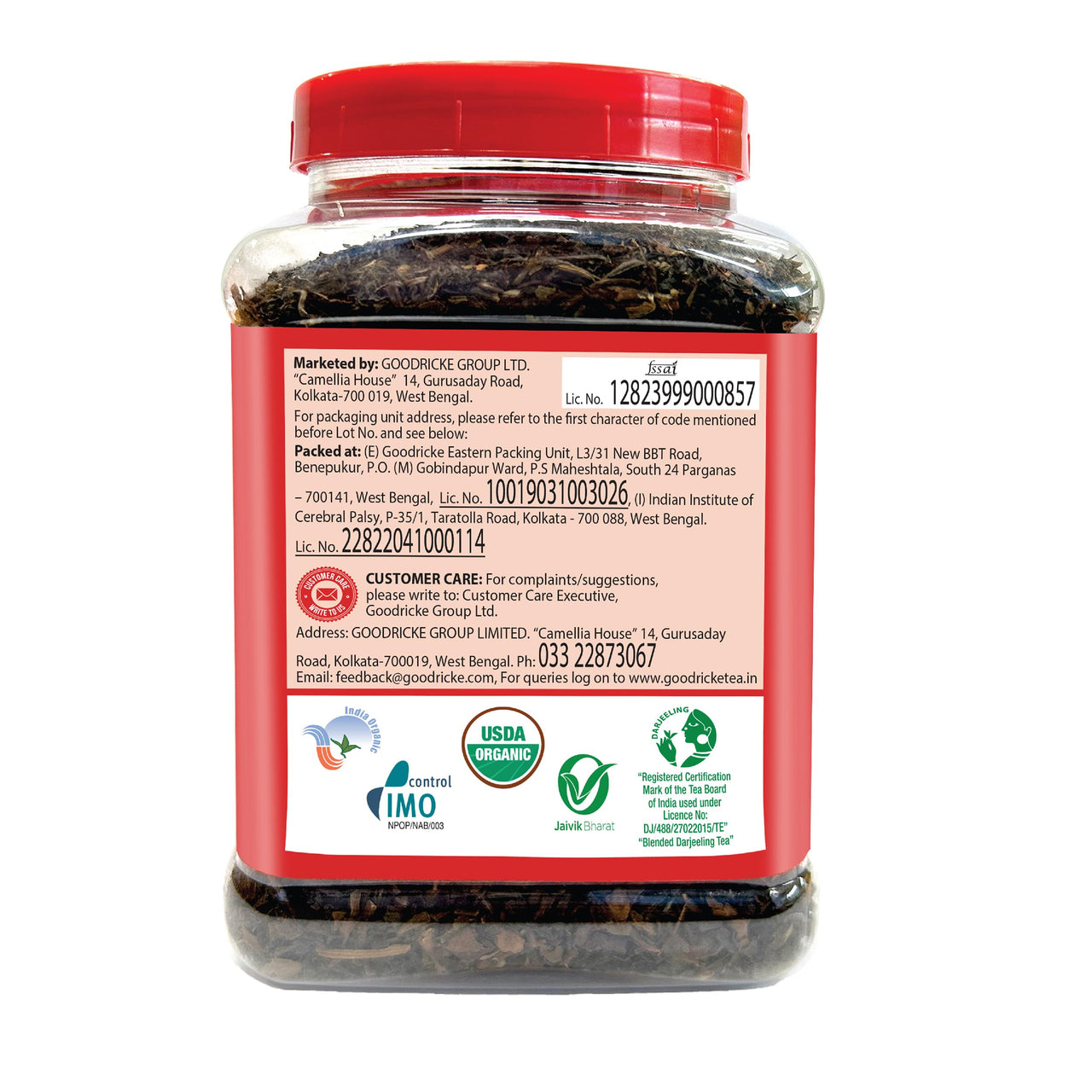 GOODRICKE Roasted Organic Darjeeling Tea Jar- 250gm | Flavoury Golden Orange Pekoe | 100% Pure & Natural Darjeeling tea| Premium Loose Leaves Black Tea | Rich Aroma and Long Lasting AfterTaste