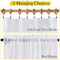 NICETOWN Kitchen Window Curtains, Rod Pocket Semi Sheer Linen Drapes Short Small Curtains Privacy Protection with Light Filtering for Bathroom/Cafe, White, W42 x 45