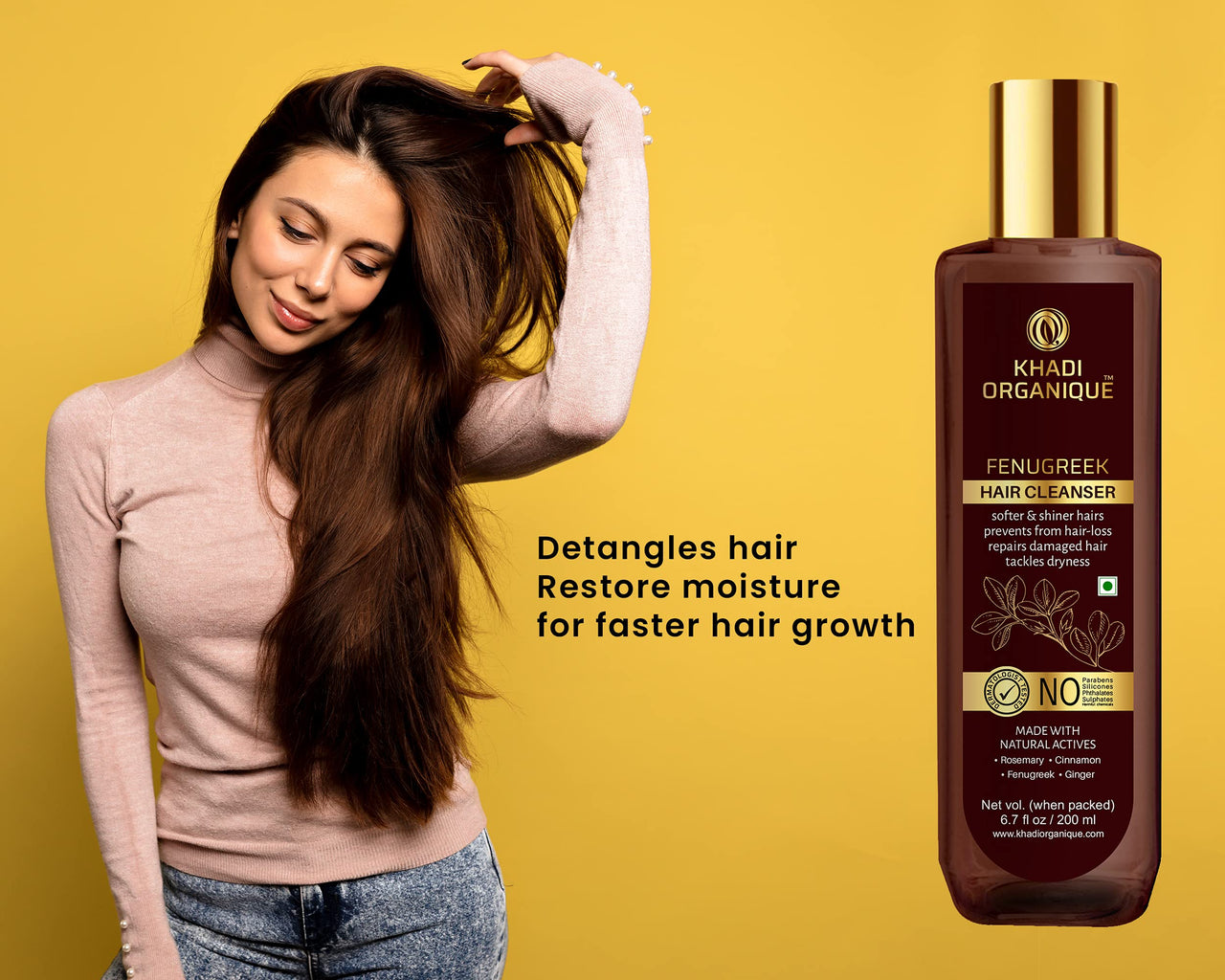 Khadi Organique Fenugreek Hair Cleanser/Shampoo No Parabens, Silicones, Phthalates, Sulphates No Harmful Chemical Cleanser 200 ML