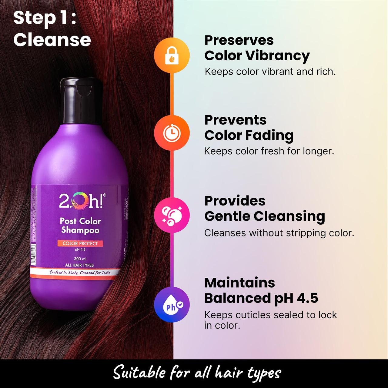 2.Oh! Italian Post Color Combo with Color Protect Complex | Colour Protect Shampoo + Hair Mask for Coloured Hair | Daily Use Shampoo and Mask with pH 4.5 | Ideal for Color Treated Hair | Women and Men