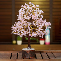 Rose Quartz Gemstone Tree - Crystal Tree for Positive Energy, Handmade Chakra Tree, Feng Shui Figurine - Money Bonsai, Good Luck Reiki Healing Crystals, Decoration Ornament Sculpture Prosperity Gift Rose Quartz (Golden Wire)