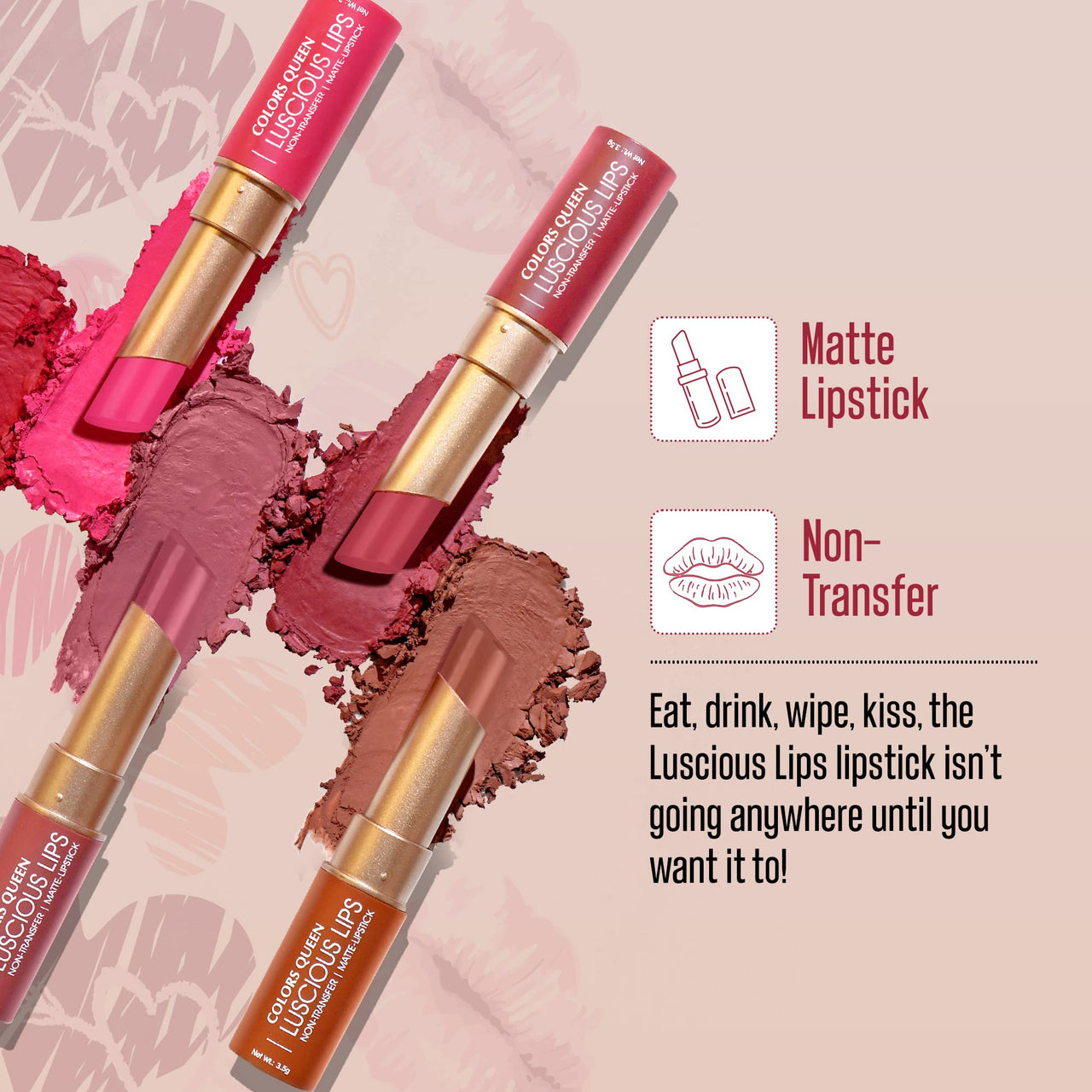 Colors Queen Luscious Lips Creamy Matte Lipstick | Highly Pigmented with Smooth Application | Smudge Proof & Waterproof | Long Lasting Lipstick for Women (Royal Rust Maroon - 3.5g)