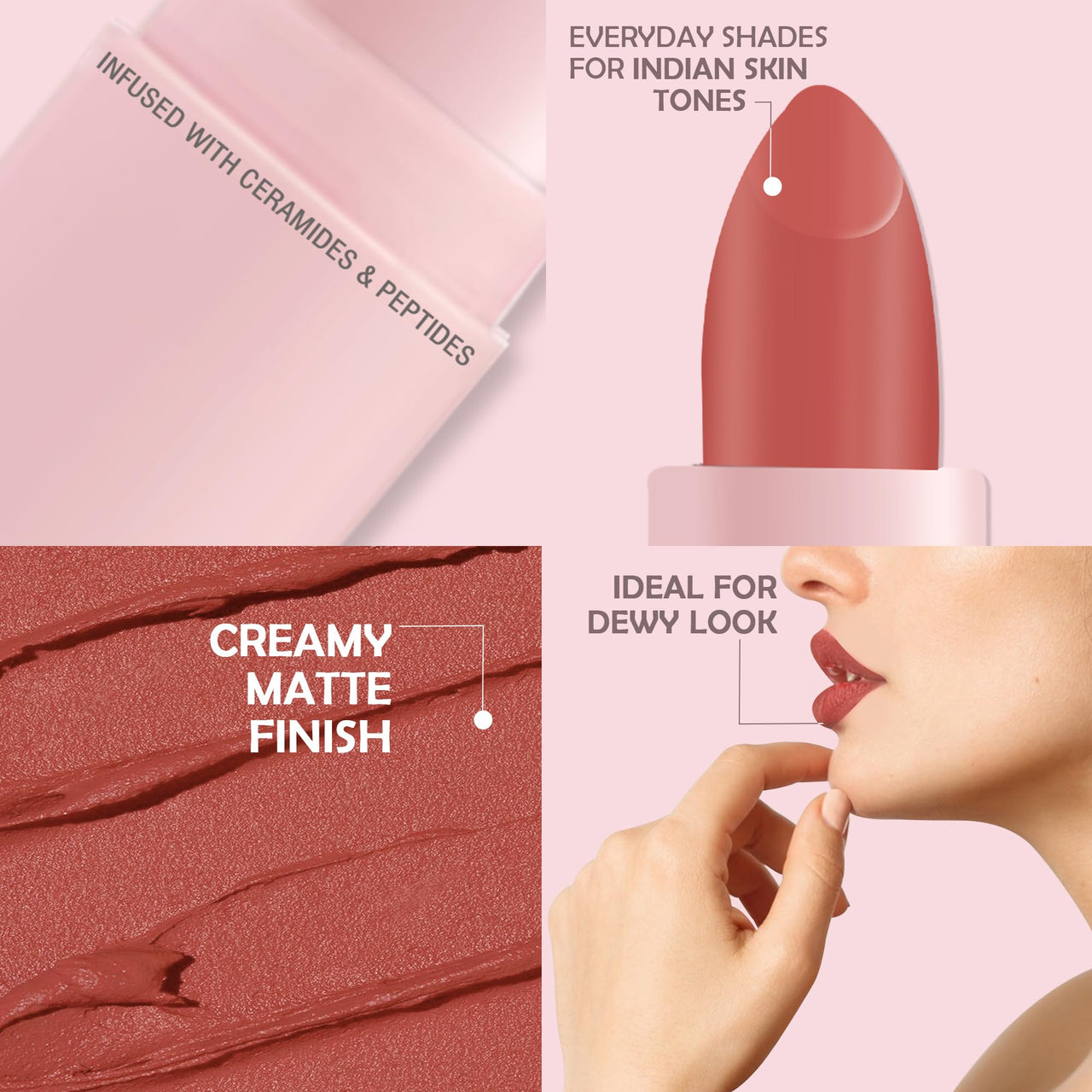 Glamveda Creamy Matte Long Lasting Lipstick with Ceramides & Peptides, Lightweight, 12 Hour Wear, Smudgeproof & Transferproof - Peaches 302