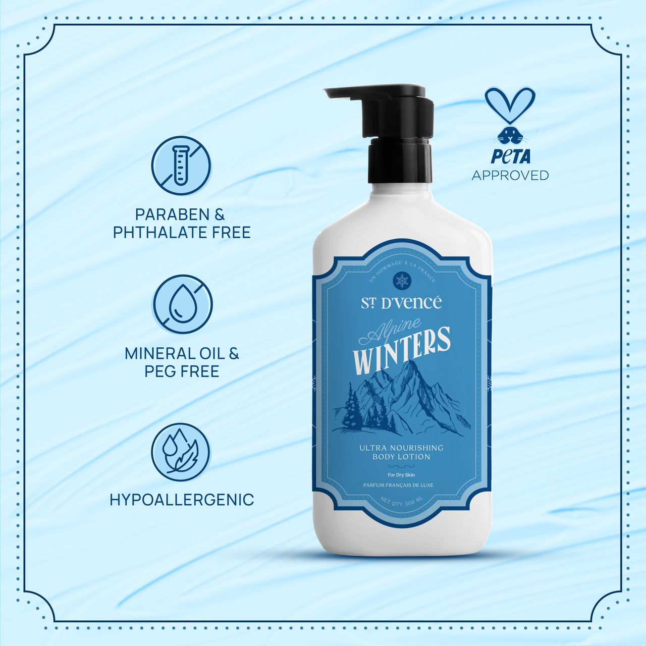 ST. D'VENCE Alpine Winter Edition Body Lotion for Dry Skin Women & Men | Tea Tree Oil, Shea Butter and Vitamin E | Moisturizer Cream Body Lotion for Summer | Deep Moisturizer Cream - 300 ml