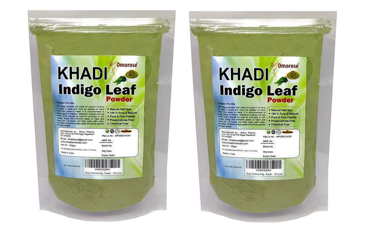 Khadi Omorose Indigo Leaf Powder For Hair (100 Grams) | (Pack of 2) | Total 200 Grams