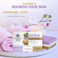 Ayouthveda Handmade Indian Clay Soap | Nourishes Protects & Hydrates Skin | A Three Layered Mineral Rich Clay Bar| Daily use Bar for Both Men & Women (Pack Of 3-110g each)