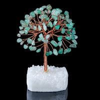Green Aventurine Chakra Tree of Life - Handmade Crystal Tree for Positive Energy, White Aura Base, Feng Shui Decor - Gemstone Tree, Copper Wire Money Bonsai, Green Healing Crystals, Spiritual Gift Green Aventurine + White Aura Base