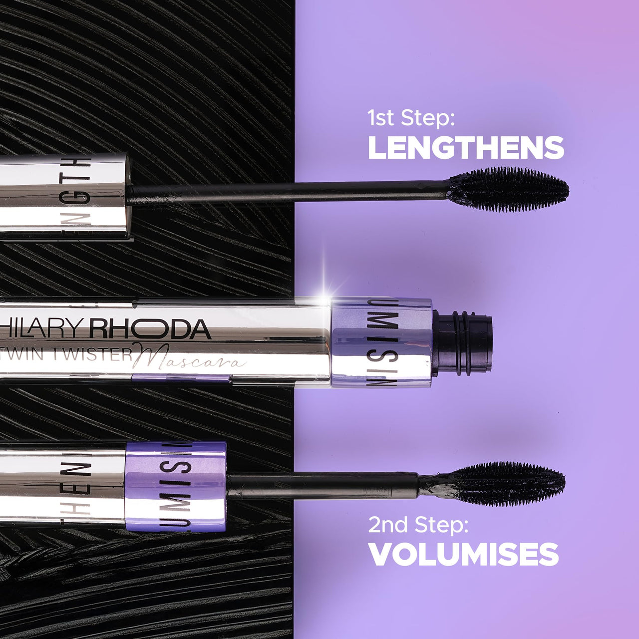 Hilary Rhoda Twin Twister Mascara | Volumises & Lengthens | Waterproof & Smudge-Proof Formula | Enhances Curl & Clump-Free | Highly Pigmented - 12ml