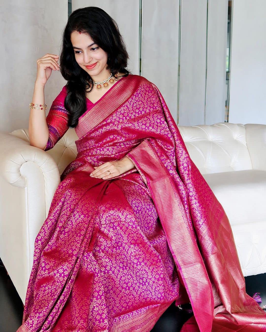 Avantika Fashion Women's  Soft Lichi Silk Banarasi Kanjivaram Saree With Blouse Piece