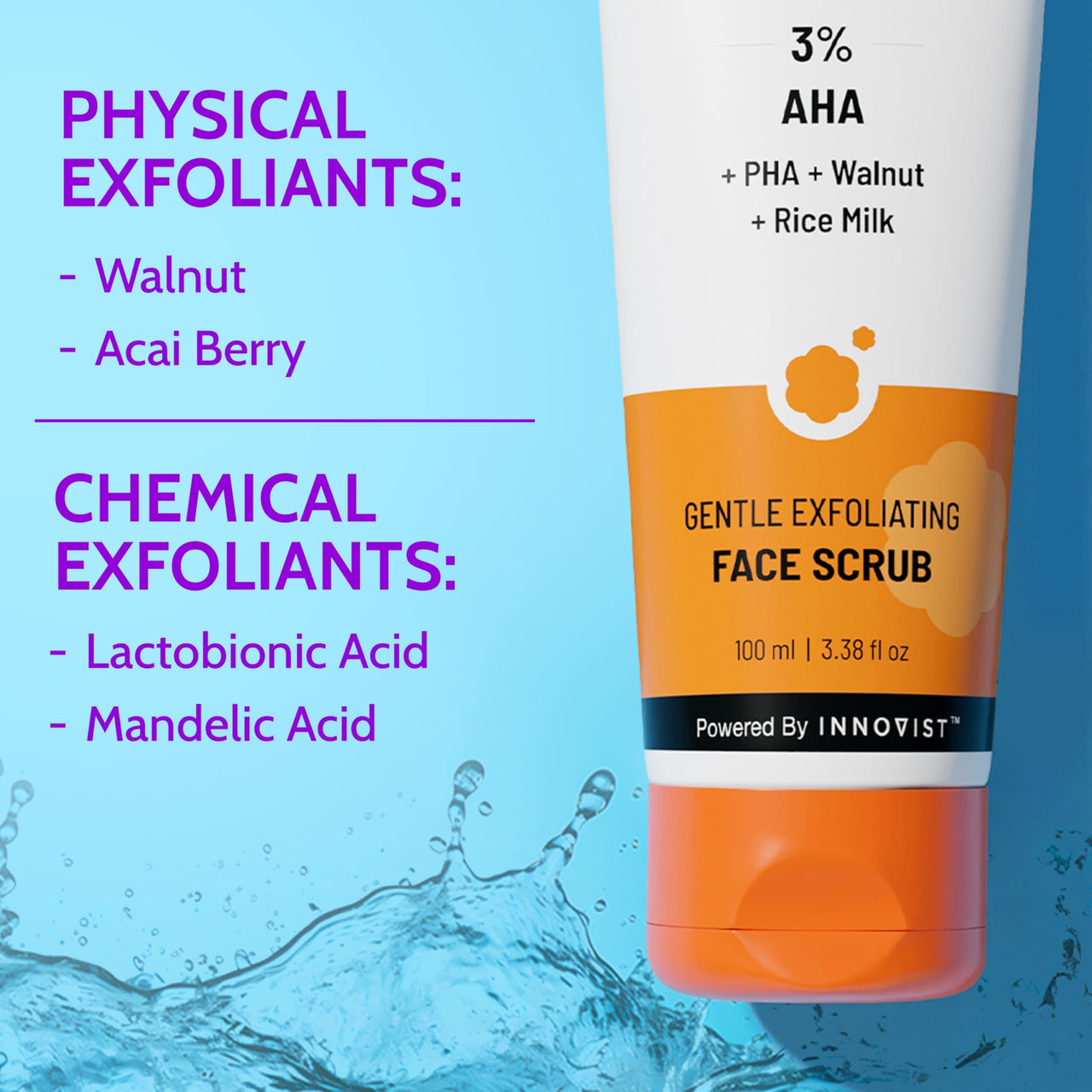 Chemist at Play Exfoliating Body Scrub For Removing Tan & Dead Skin Cells + Gentle Exfoliating Face Scrub with Mandelic Acid & Walnuts | Removes Dead Skin & Blackheads | For Smooth, Soft & Bright Skin | Natural AHAs | 75g + 100ml