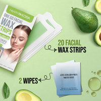 Hilary Rhoda Women One Go Facial Wax Strips - Ready-To-Use for Face, Cheek, Upper Lip & Chin - With 2 Finish Wipes - 20 Strips (Avocado Oil), Pack of 1