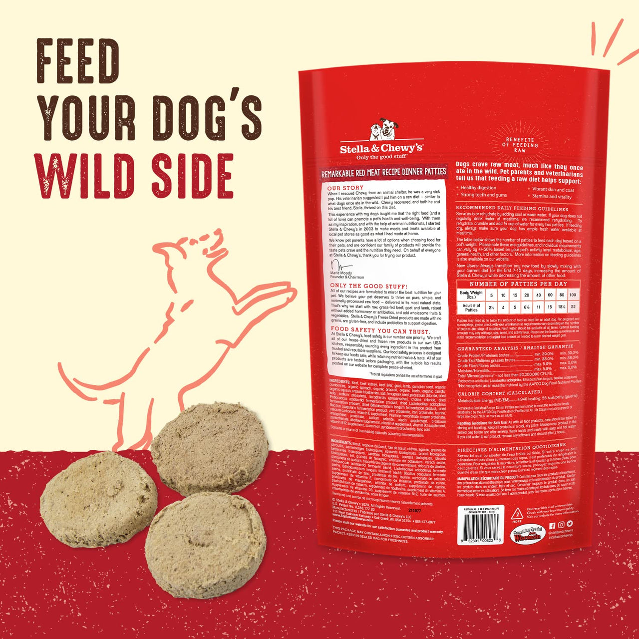 Stella & Chewy's  Freeze Dried Raw Dinner Patties – Grain Free Dog Food, Protein Rich Remarkable Red Meat Recipe – 14 oz Bag Red Meat Blend 14 Ounce (Pack of 1)