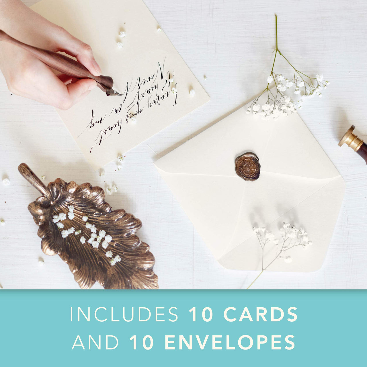 "Graphique Hydrangea La Petite Presse Boxed Notecards - 10 Embellished Gold Foil Blank Cards with Matching Envelopes and Storage Box, 3.25" x 4.75" (L1346CB) Boquet