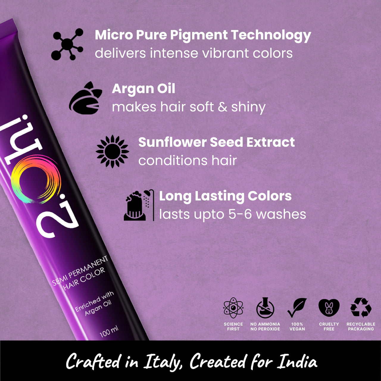 2.Oh! Italian- Lavender Hair Color For Women & Men | Ammonia-Free DIY Semi Permanent Hair Color | Enriched with Argan Oil | Lasts upto 5-6 Washes | Pack of 2